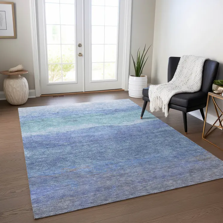 9' X 12' Blue Teal Blue And Sky Blue Abstract Washable Indoor Outdoor Area Rug