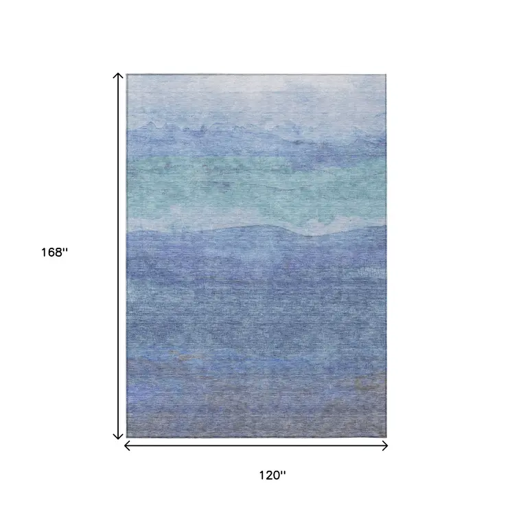 10' X 14' Blue Teal Blue And Sky Blue Abstract Washable Indoor Outdoor Area Rug