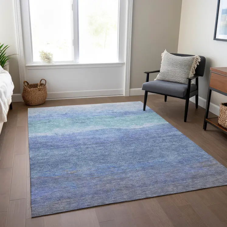 10' X 14' Blue Teal Blue And Sky Blue Abstract Washable Indoor Outdoor Area Rug