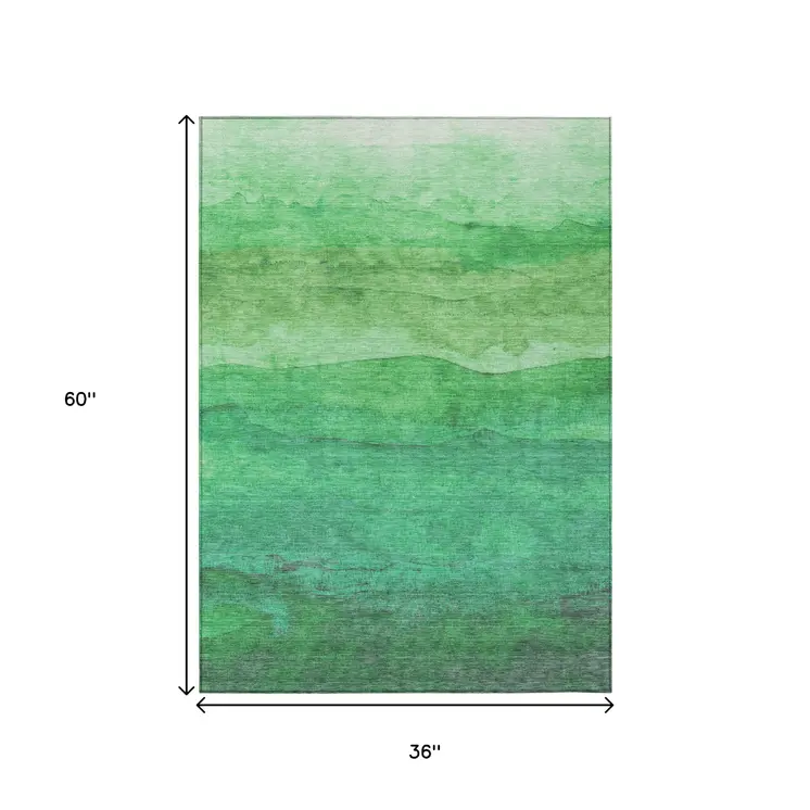 3' X 5' Green And Mint Green Abstract Washable Indoor Outdoor Area Rug