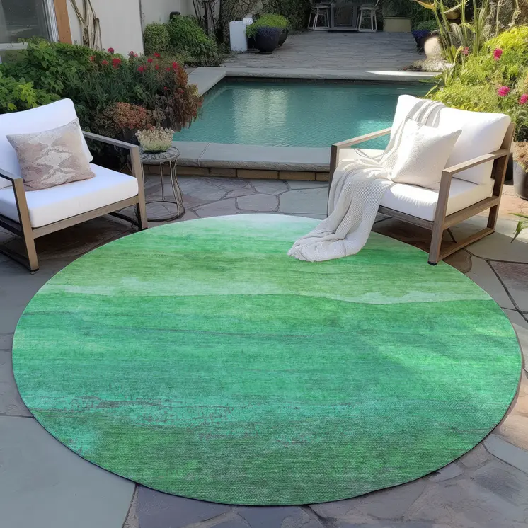 8' Green And Mint Green Round Abstract Washable Indoor Outdoor Area Rug