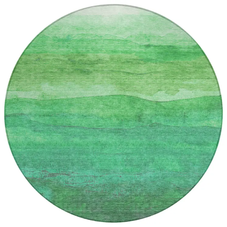 8' Green And Mint Green Round Abstract Washable Indoor Outdoor Area Rug