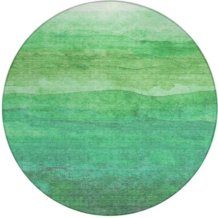 8' Green And Mint Green Round Abstract Washable Indoor Outdoor Area Rug