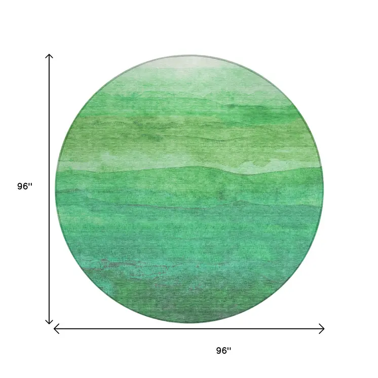 8' Green And Mint Green Round Abstract Washable Indoor Outdoor Area Rug