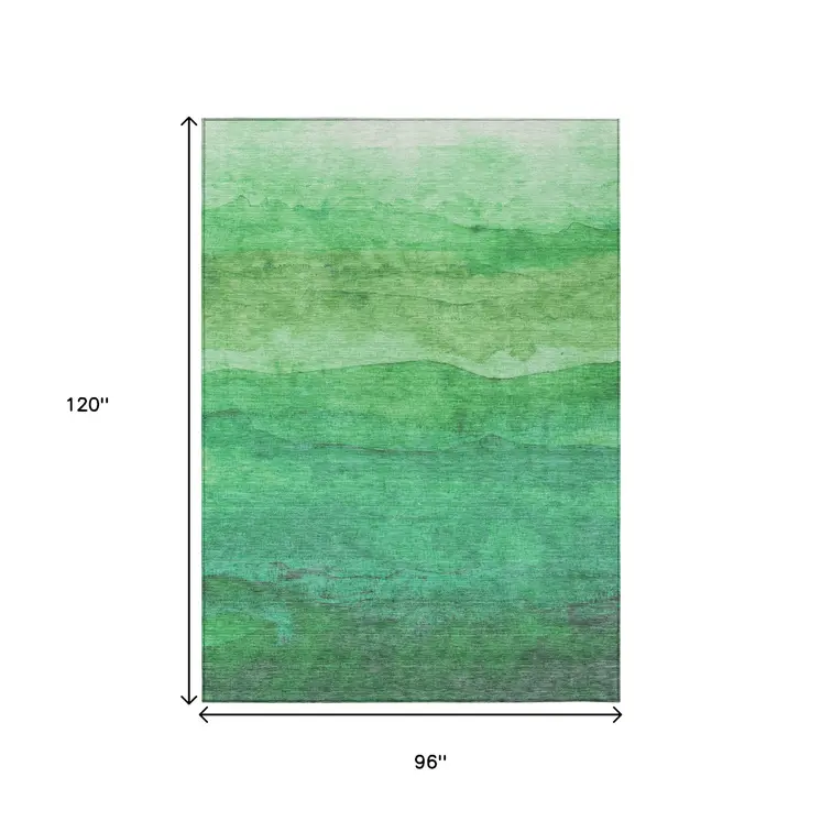 8' X 10' Green And Mint Green Abstract Washable Indoor Outdoor Area Rug