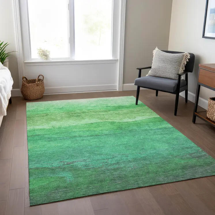 9' X 12' Green And Mint Green Abstract Washable Indoor Outdoor Area Rug