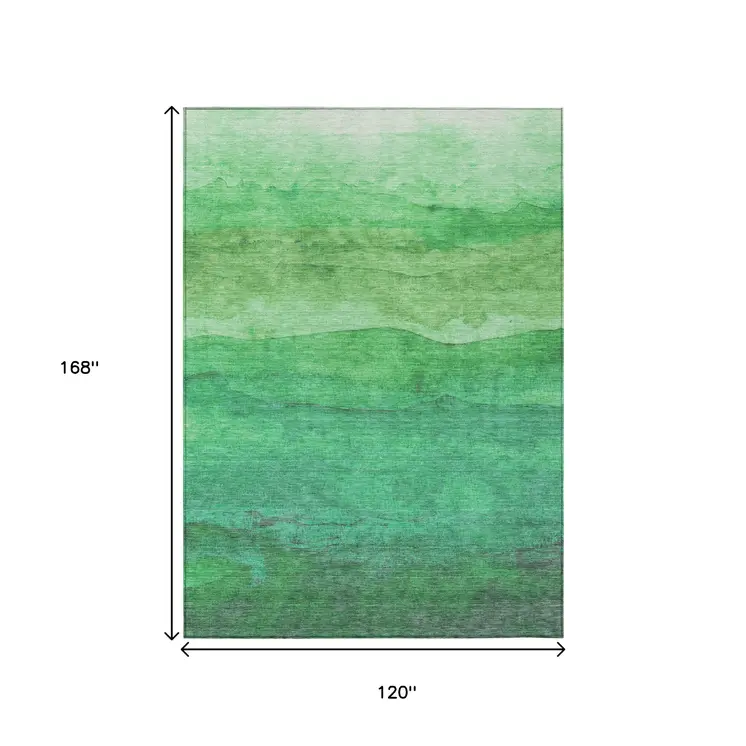 10' X 14' Green And Mint Green Abstract Washable Indoor Outdoor Area Rug