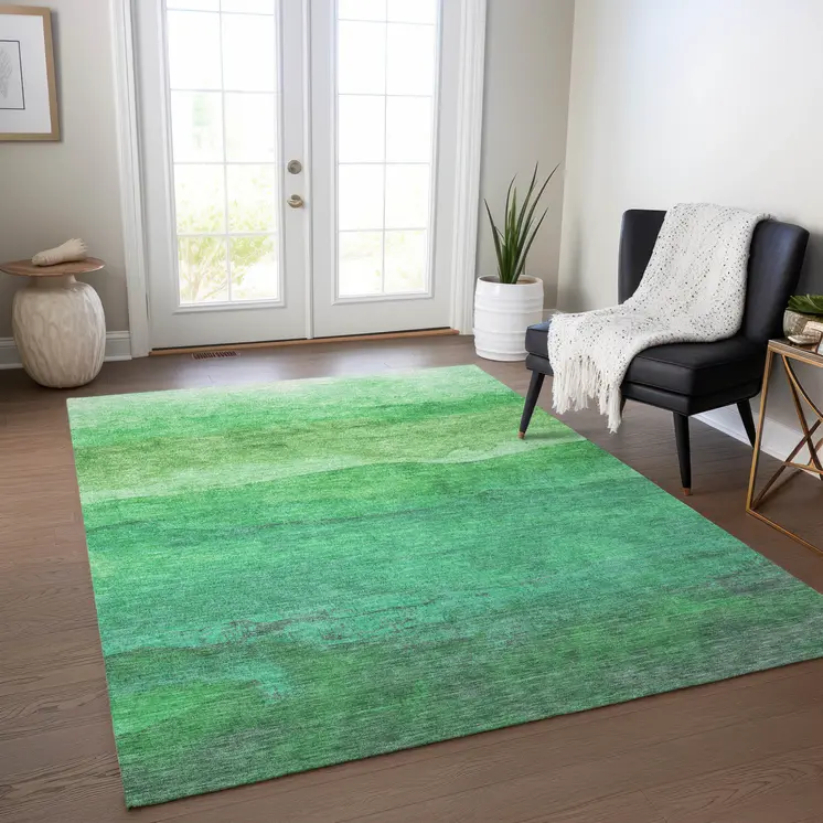 10' X 14' Green And Mint Green Abstract Washable Indoor Outdoor Area Rug