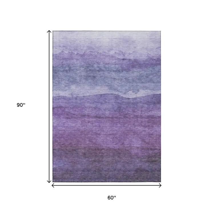 5' X 8' Purple And Lavender Abstract Washable Indoor Outdoor Area Rug
