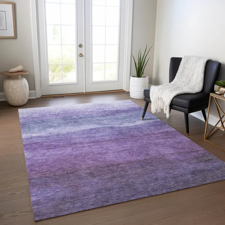 5' X 8' Purple And Lavender Abstract Washable Indoor Outdoor Area Rug