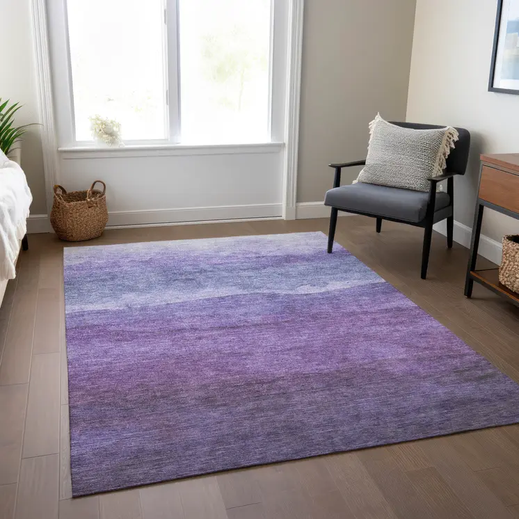 5' X 8' Purple And Lavender Abstract Washable Indoor Outdoor Area Rug