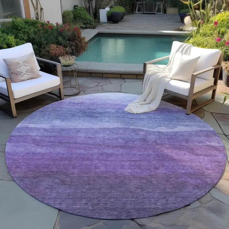 8' Purple And Lavender Round Abstract Washable Indoor Outdoor Area Rug