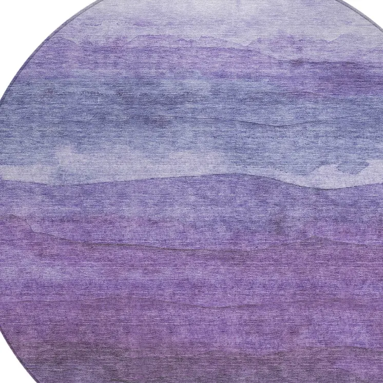 8' Purple And Lavender Round Abstract Washable Indoor Outdoor Area Rug