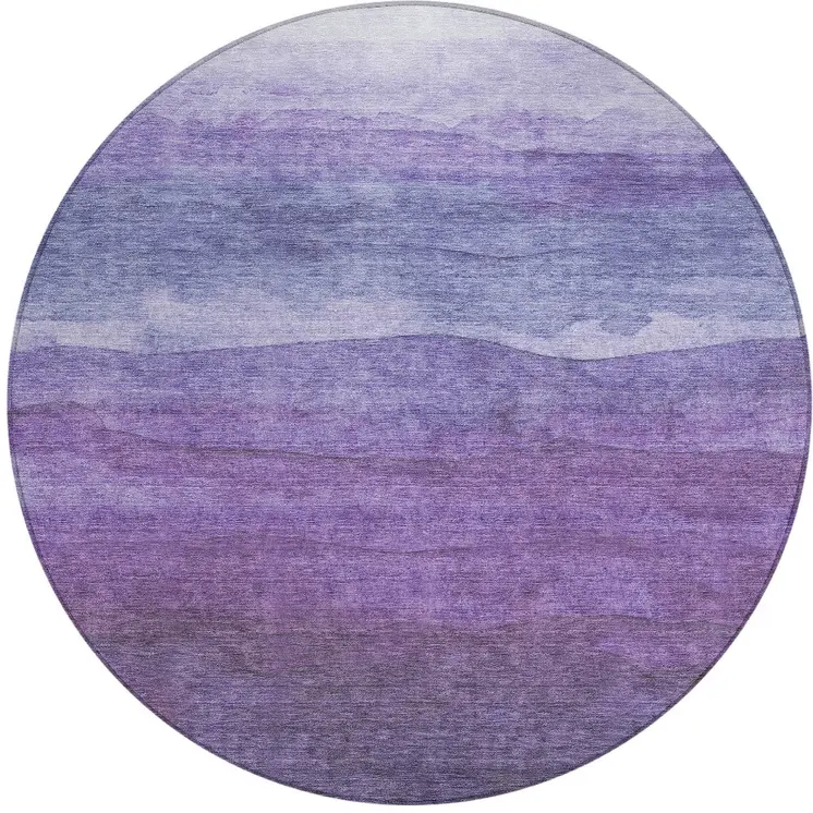 8' Purple And Lavender Round Abstract Washable Indoor Outdoor Area Rug