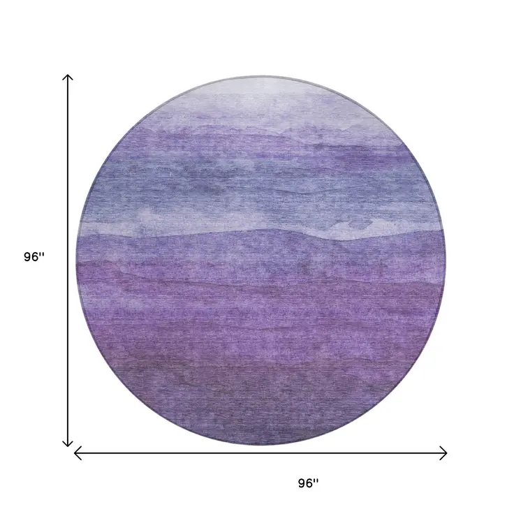 8' Purple And Lavender Round Abstract Washable Indoor Outdoor Area Rug