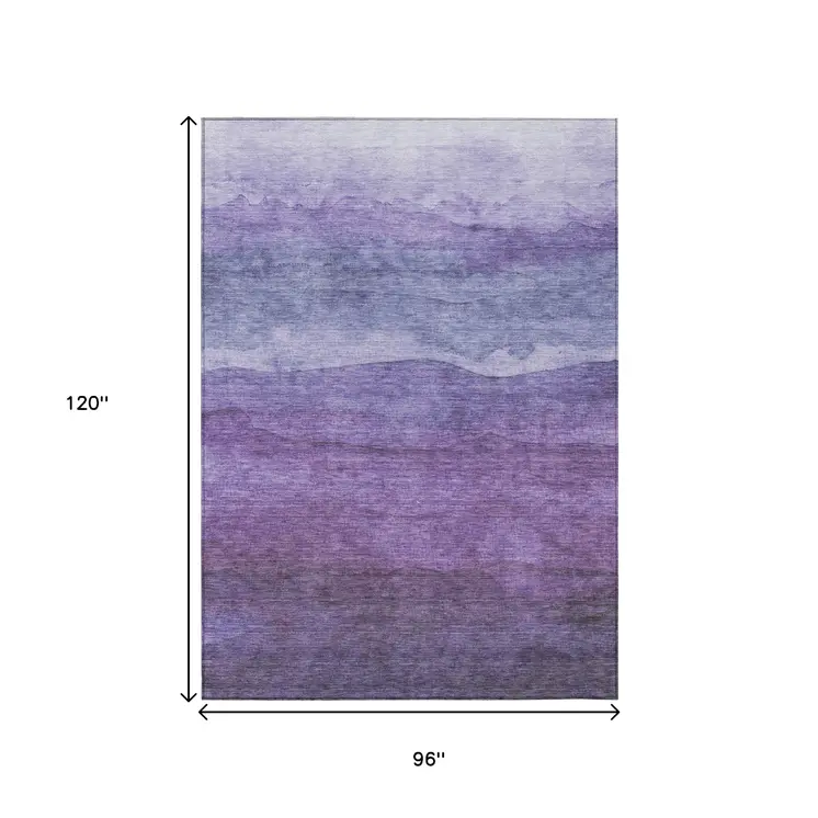 8' X 10' Purple And Lavender Abstract Washable Indoor Outdoor Area Rug