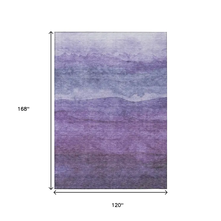 10' X 14' Purple And Lavender Abstract Washable Indoor Outdoor Area Rug