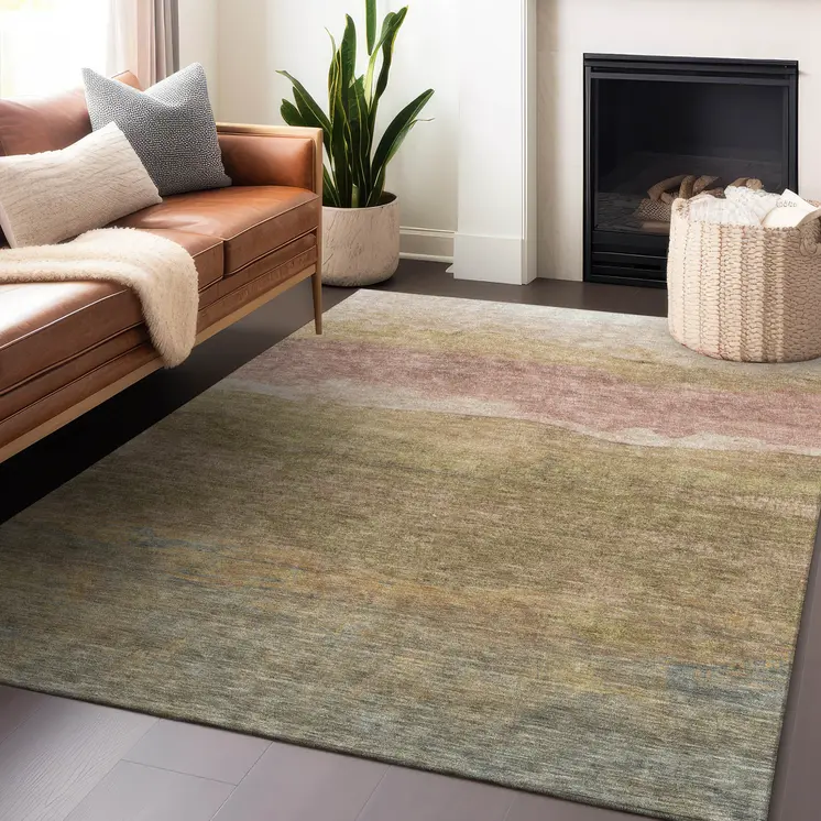 5' X 8' Tan And Beige Abstract Washable Indoor Outdoor Area Rug