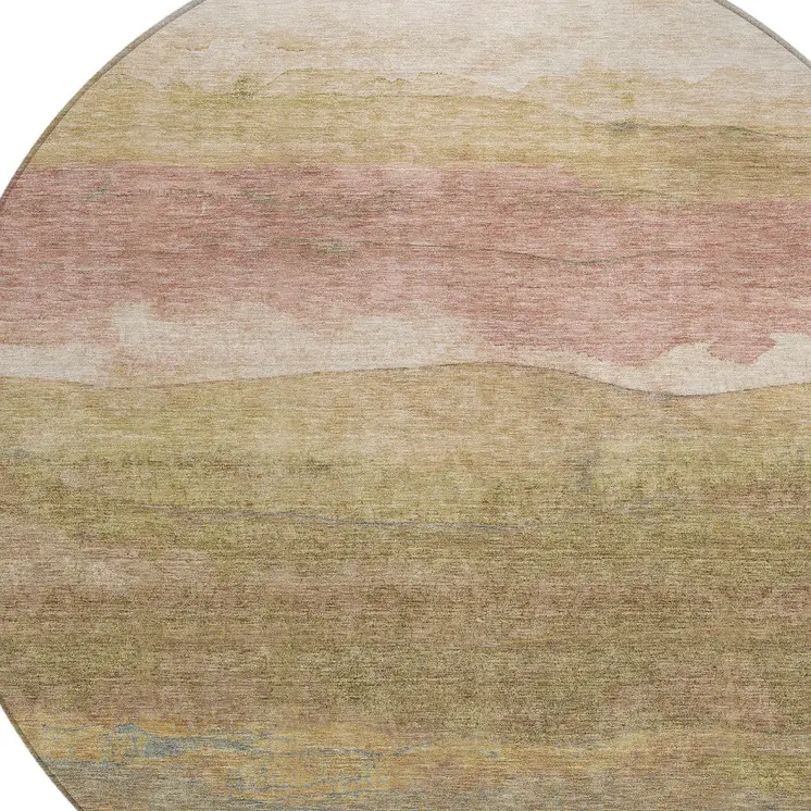 8' Tan And Beige Round Abstract Washable Indoor Outdoor Area Rug