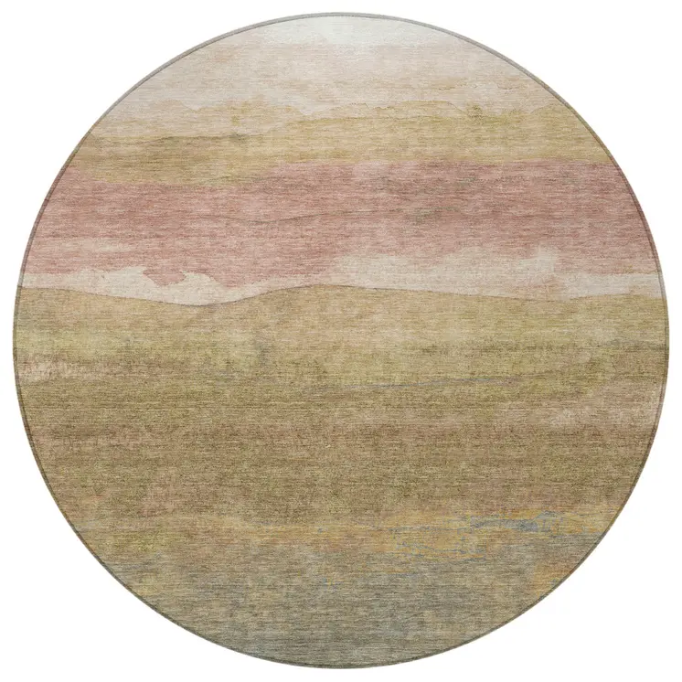 8' Tan And Beige Round Abstract Washable Indoor Outdoor Area Rug