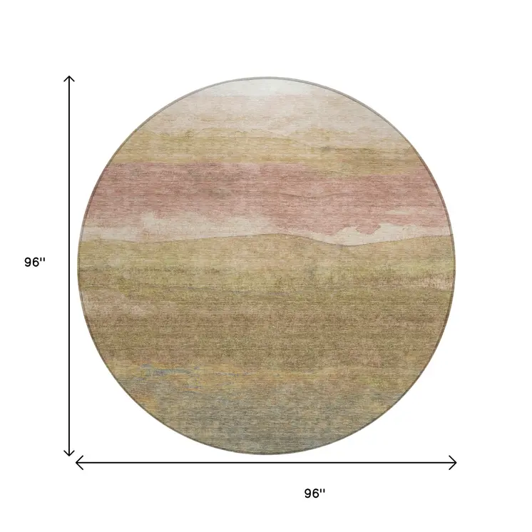 8' Tan And Beige Round Abstract Washable Indoor Outdoor Area Rug