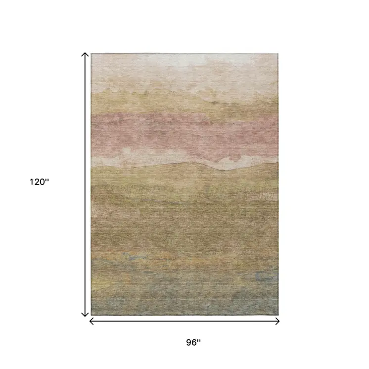 8' X 10' Tan And Beige Abstract Washable Indoor Outdoor Area Rug