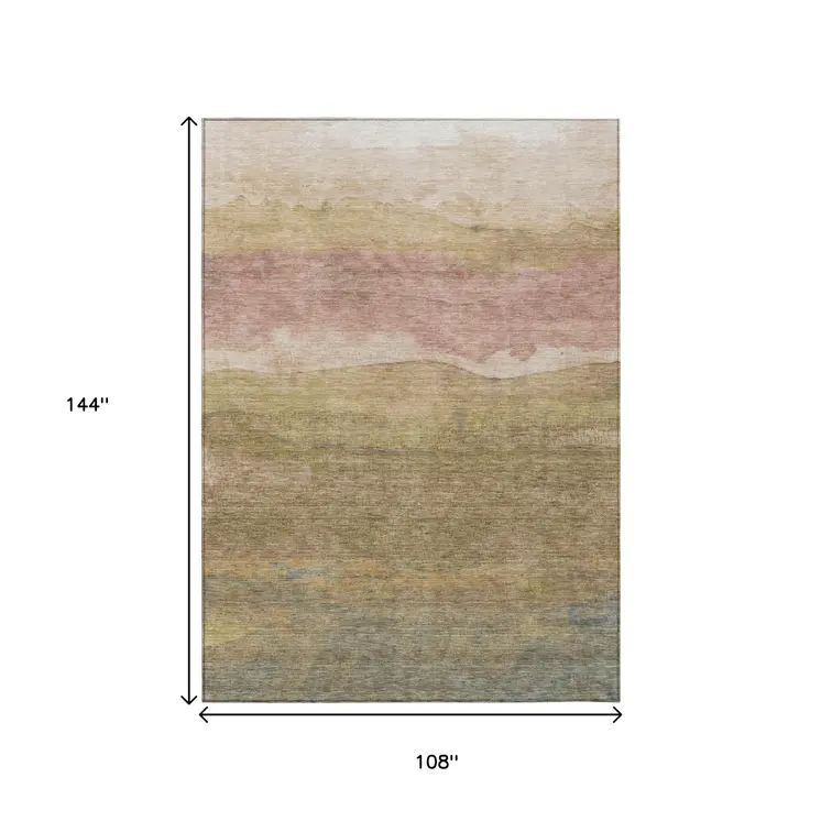 9' X 12' Tan And Beige Abstract Washable Indoor Outdoor Area Rug