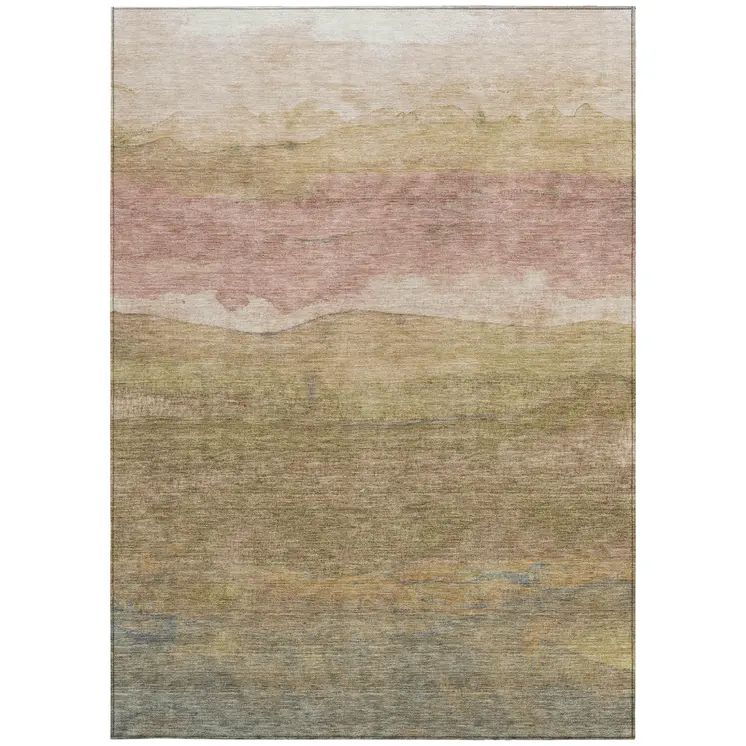 10' X 14' Tan And Beige Abstract Washable Indoor Outdoor Area Rug