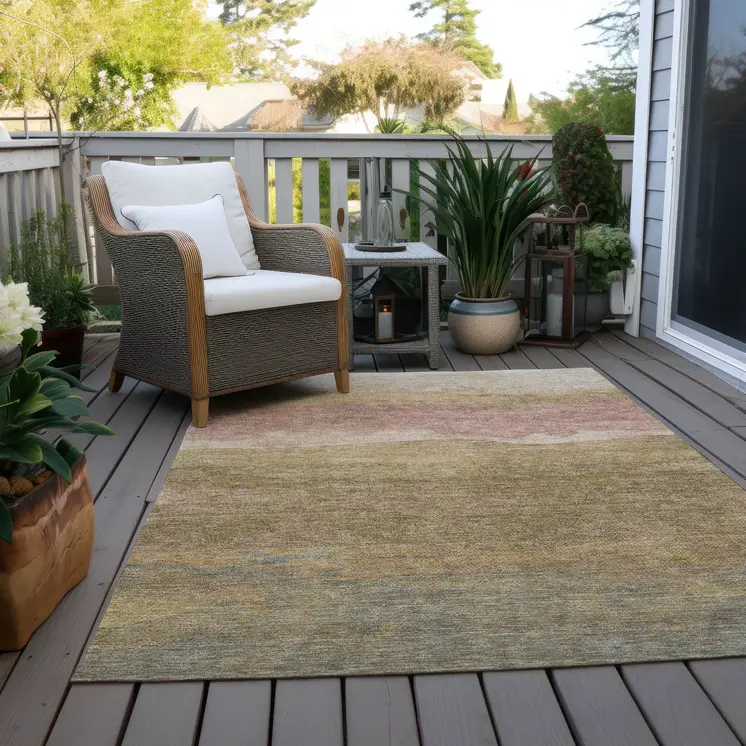10' X 14' Tan And Beige Abstract Washable Indoor Outdoor Area Rug