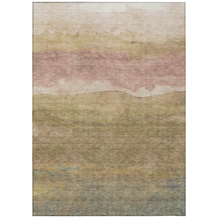 10' X 14' Tan And Beige Abstract Washable Indoor Outdoor Area Rug