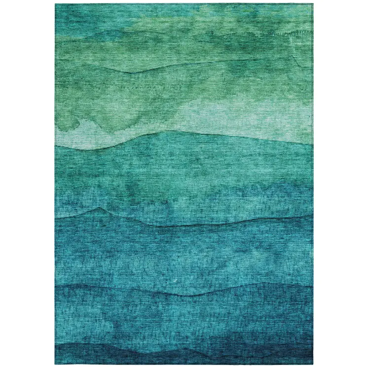 5' X 8' Teal Blue And Green Abstract Washable Indoor Outdoor Area Rug