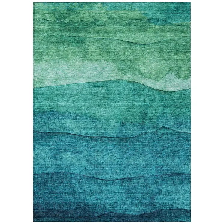 5' X 8' Teal Blue And Green Abstract Washable Indoor Outdoor Area Rug