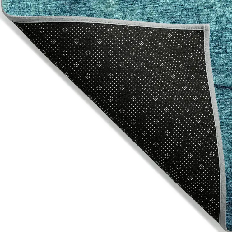 5' X 8' Teal Blue And Green Abstract Washable Indoor Outdoor Area Rug