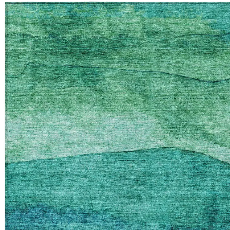 5' X 8' Teal Blue And Green Abstract Washable Indoor Outdoor Area Rug