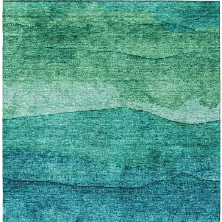 10' X 14' Teal Blue And Green Abstract Washable Indoor Outdoor Area Rug