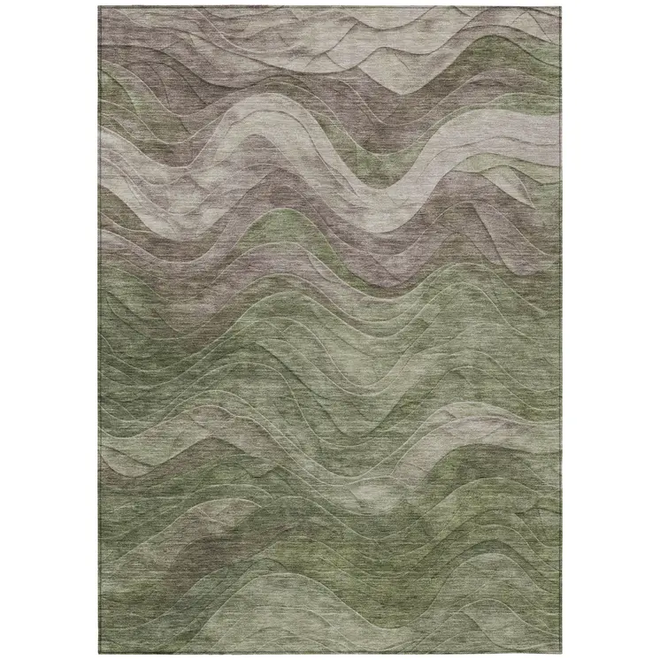 8' X 10' Green And Taupe Abstract Washable Indoor Outdoor Area Rug
