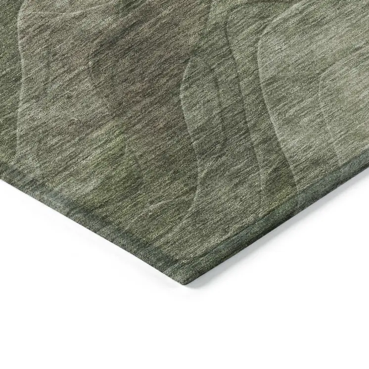 8' X 10' Green And Taupe Abstract Washable Indoor Outdoor Area Rug