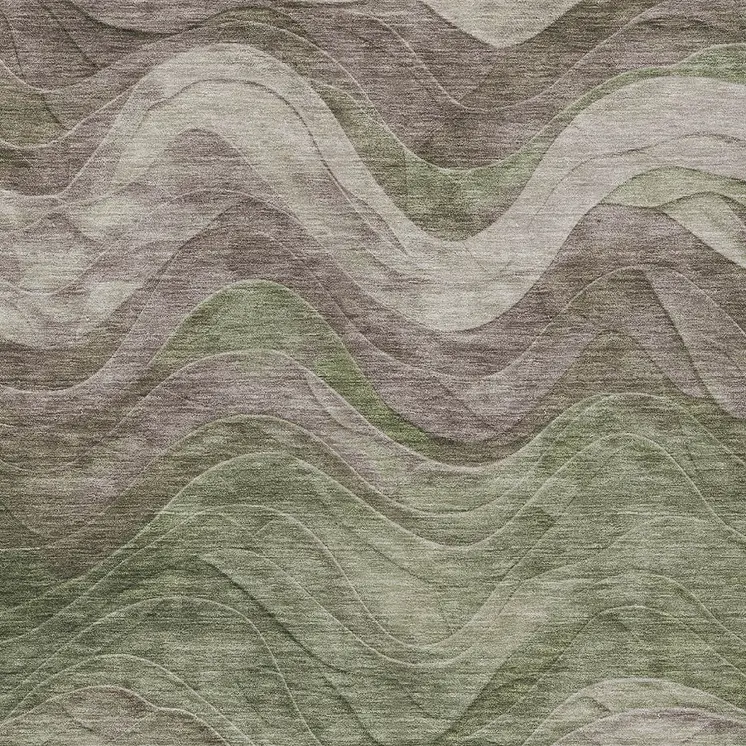 8' X 10' Green And Taupe Abstract Washable Indoor Outdoor Area Rug