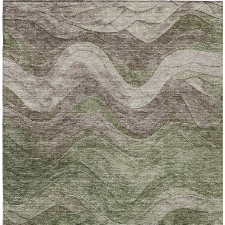 10' X 14' Green And Taupe Abstract Washable Indoor Outdoor Area Rug
