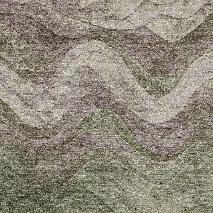 10' X 14' Green And Taupe Abstract Washable Indoor Outdoor Area Rug