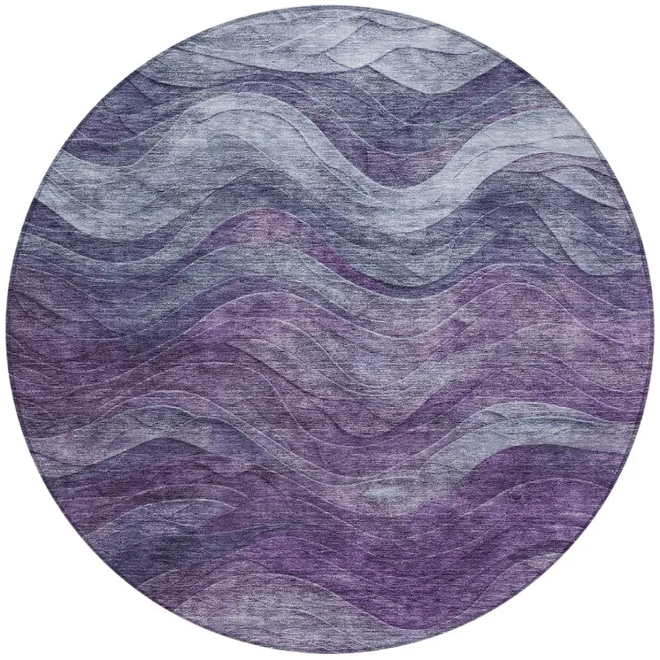 8' Purple And Gray Round Abstract Washable Indoor Outdoor Area Rug