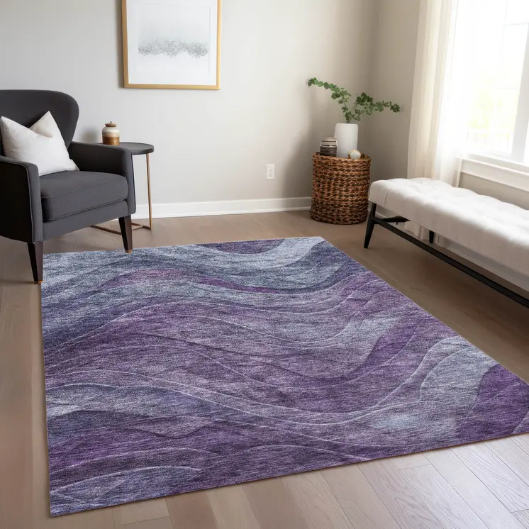8' X 10' Purple And Gray Abstract Washable Indoor Outdoor Area Rug