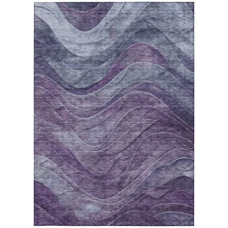 9' X 12' Purple And Gray Abstract Washable Indoor Outdoor Area Rug