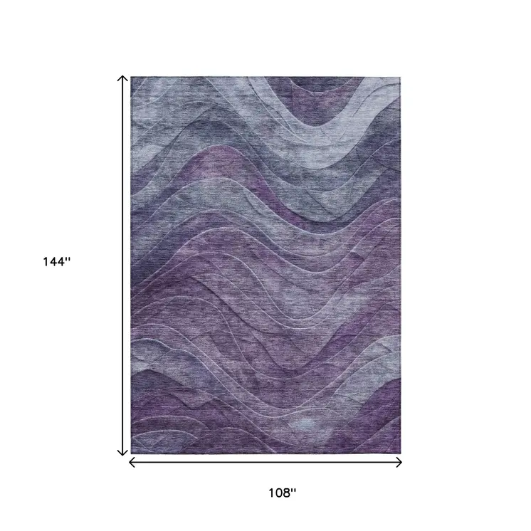 9' X 12' Purple And Gray Abstract Washable Indoor Outdoor Area Rug