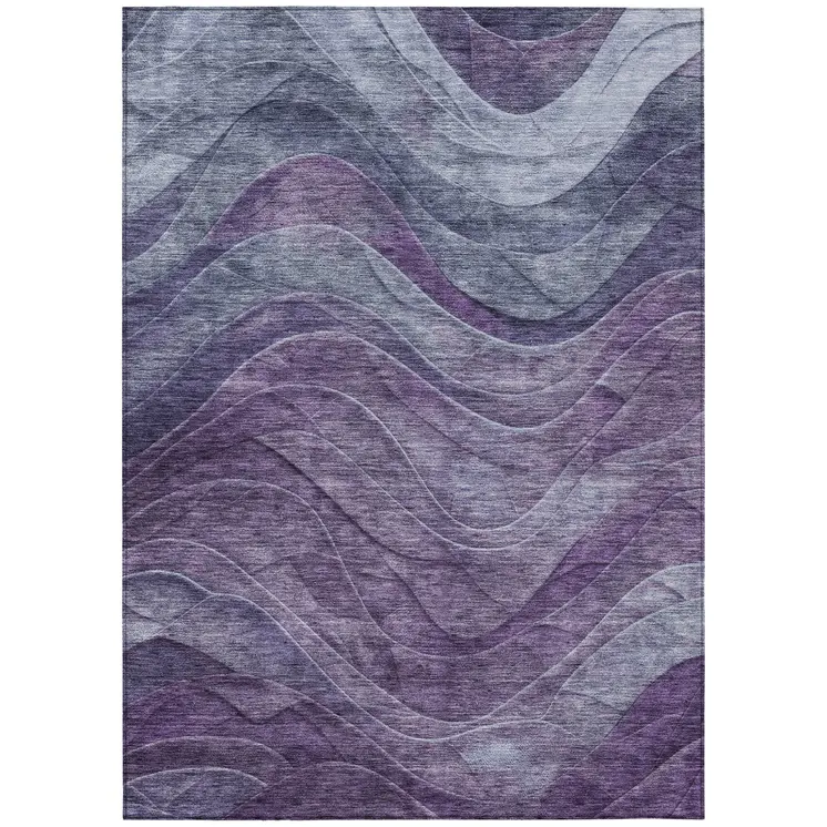 9' X 12' Purple And Gray Abstract Washable Indoor Outdoor Area Rug