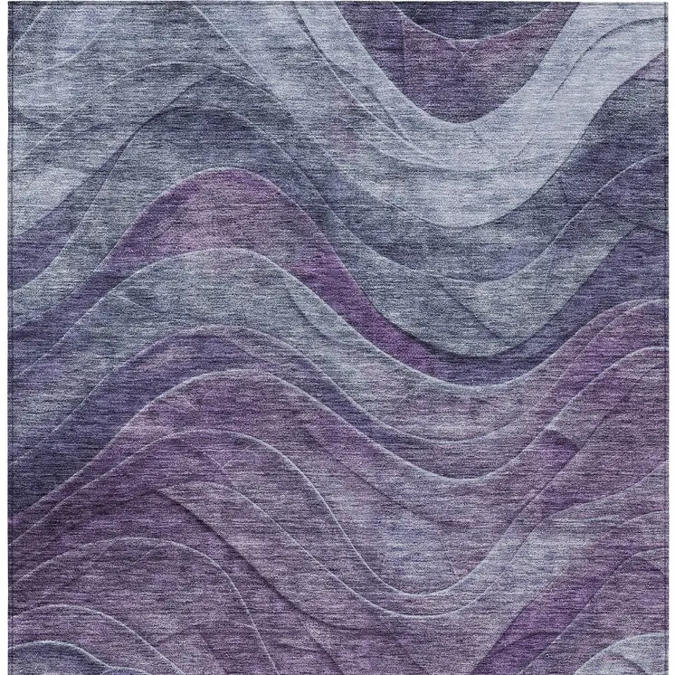 9' X 12' Purple And Gray Abstract Washable Indoor Outdoor Area Rug