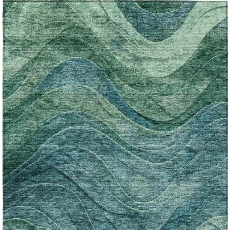 3' X 5' Teal Blue And Green Abstract Washable Indoor Outdoor Area Rug