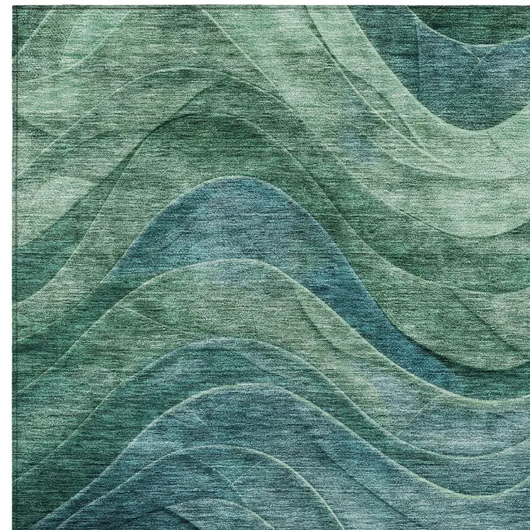 3' X 5' Teal Blue And Green Abstract Washable Indoor Outdoor Area Rug