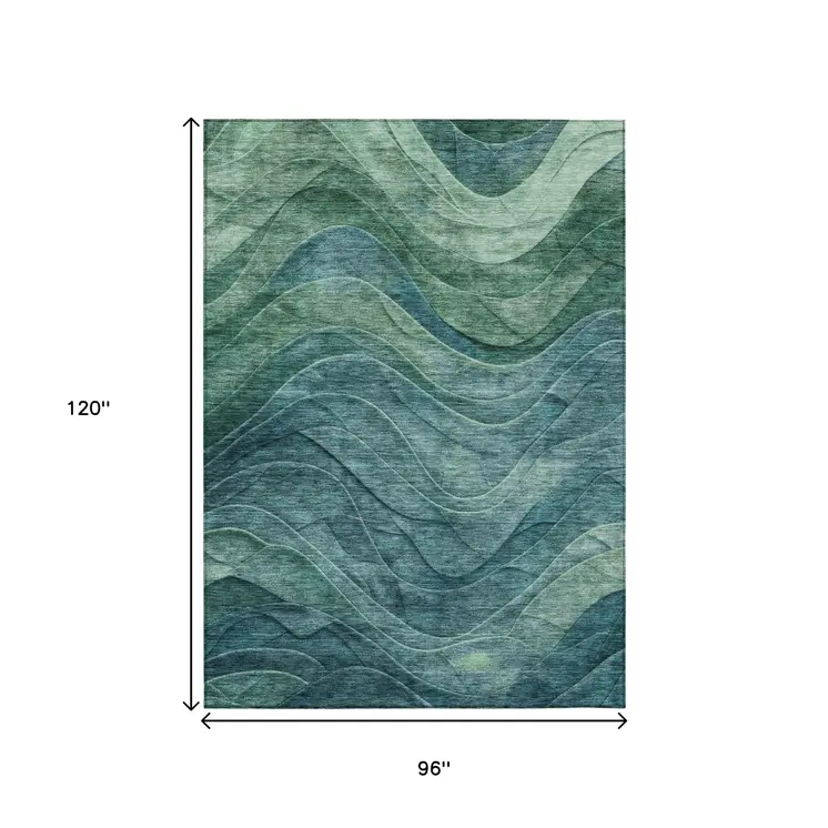 8' X 10' Teal Blue And Green Abstract Washable Indoor Outdoor Area Rug