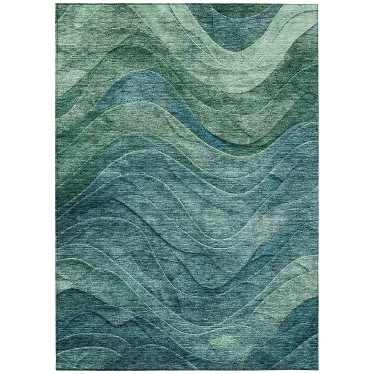 9' X 12' Teal Blue And Green Abstract Washable Indoor Outdoor Area Rug